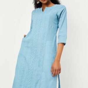 Women’s Straight-Cut Kurta with Schiffli Detailing