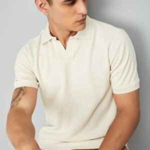 Men’s Ribbed Polo T-shirt with Johnny Collar