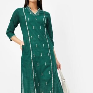 Women's Straight-Cut Kurta with Embroidered Detailing