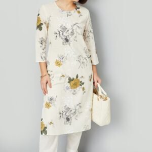 Ladies Straight Kurta Featuring a Floral Pattern