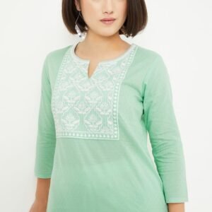 Ladies Straight Silhouette Kurta with Yoke Embroidery