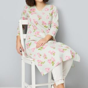 Floral Printed Straight Kurta with Pleats for Women