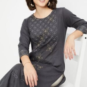 Women Embroidered Straight Kurta
