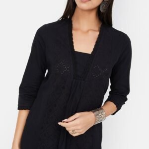 Ladies Straight Silhouette Kurta with Delicate Lace Panels