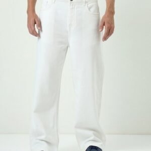 Men’s White Straight-Leg Baggy Jeans