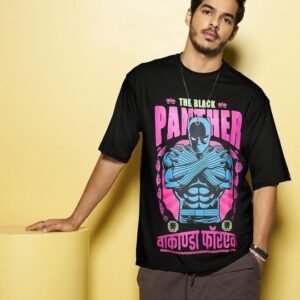 Men’s Oversized Black T-shirt with Panther Graphic Print