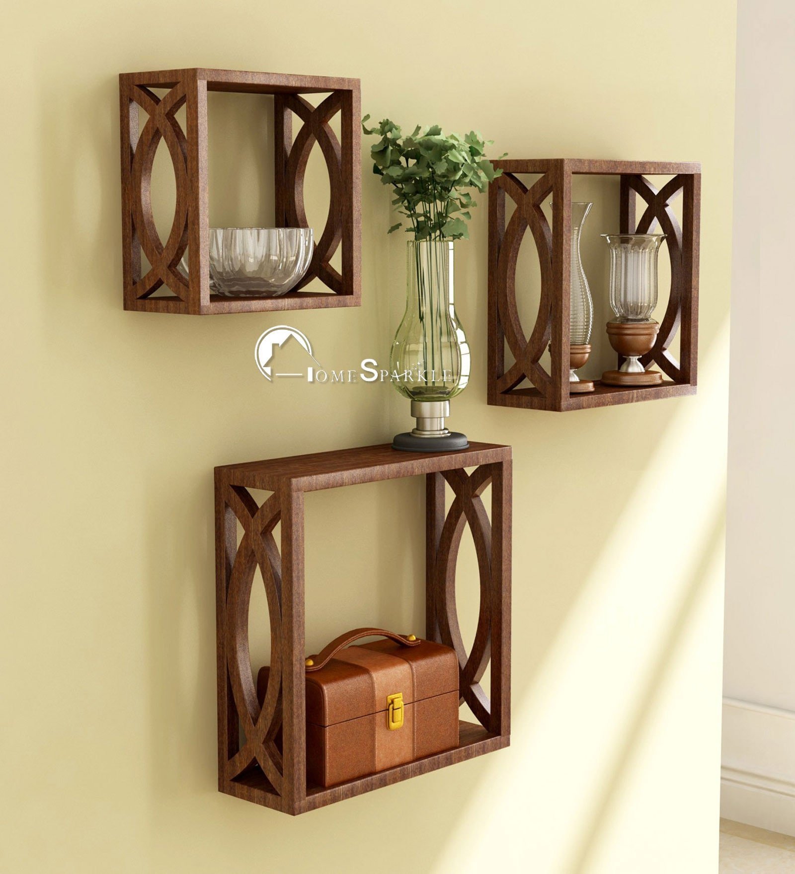 Captiver Wall Mount Book Shelf In Dark Acazia Finish,