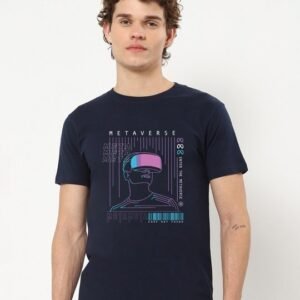 Men’s Blue T-shirt with Metaverse Graphic Print