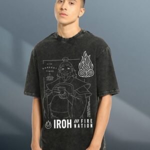 Men’s Black Acid Wash T-shirt with Uncle Iroh Graphic