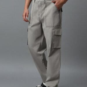 Grey Oversized Cargo Trousers for Men
