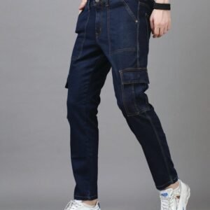 Slim Fit Cargo Jeans in Mid Blue for Men