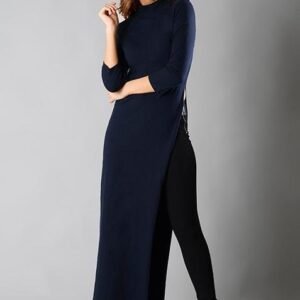 Navy High Neck Maxi-Length Top