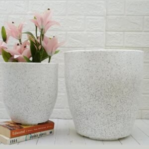 (Set of 2) White Plastic Floor Planter,