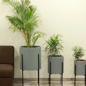 Cylindrical Shaped Large Grey Fiber Glass Floor Planter,