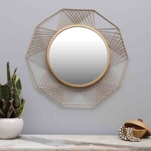 Hexagon Gold Iron Wall Mirror, by Amaya Decors