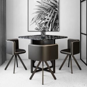 Jenna Metal 4 Seater Dining Set in Black Finish,