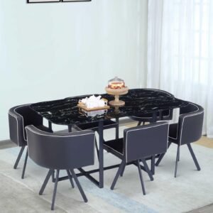 Jenna Metal 6 Seater Dining Set in Black Finish,