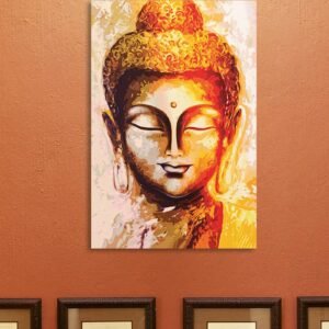 Buddha Oil paint Yellow Canvas, Spiritual Art Print