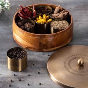 Enamel Mango Wood Spice Box | Masala Box