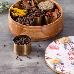 Enamel Mango Wood Spice Box, | Mango Wood