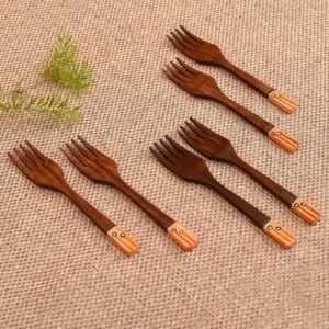 Handcrafted Natural Brown Wood (Set of 6) Forks