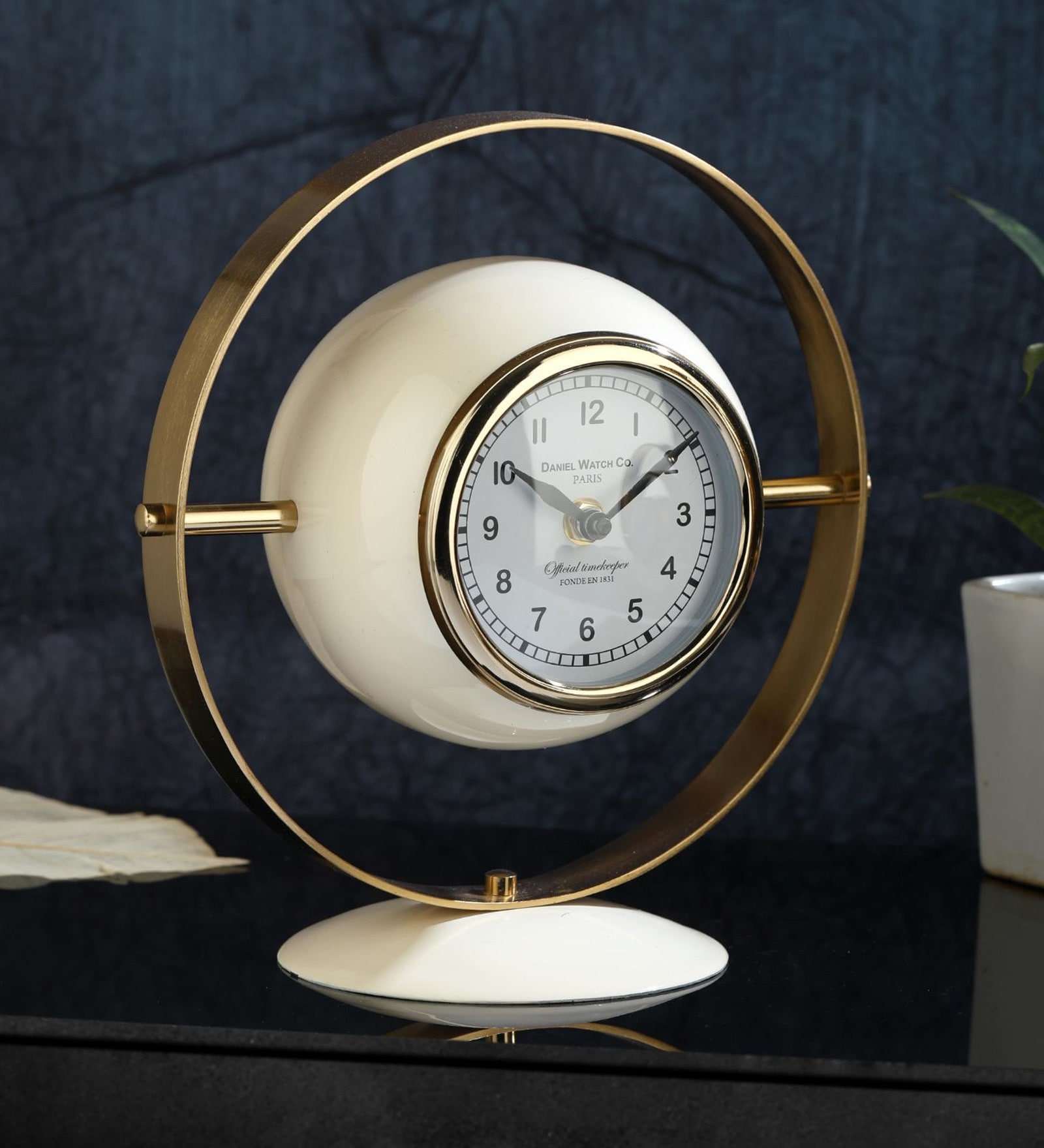 Halo Ivory & Gold Aluminium Table Clock,