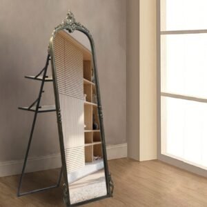 Metal Victorian Arched Floor Mirror with Stand,