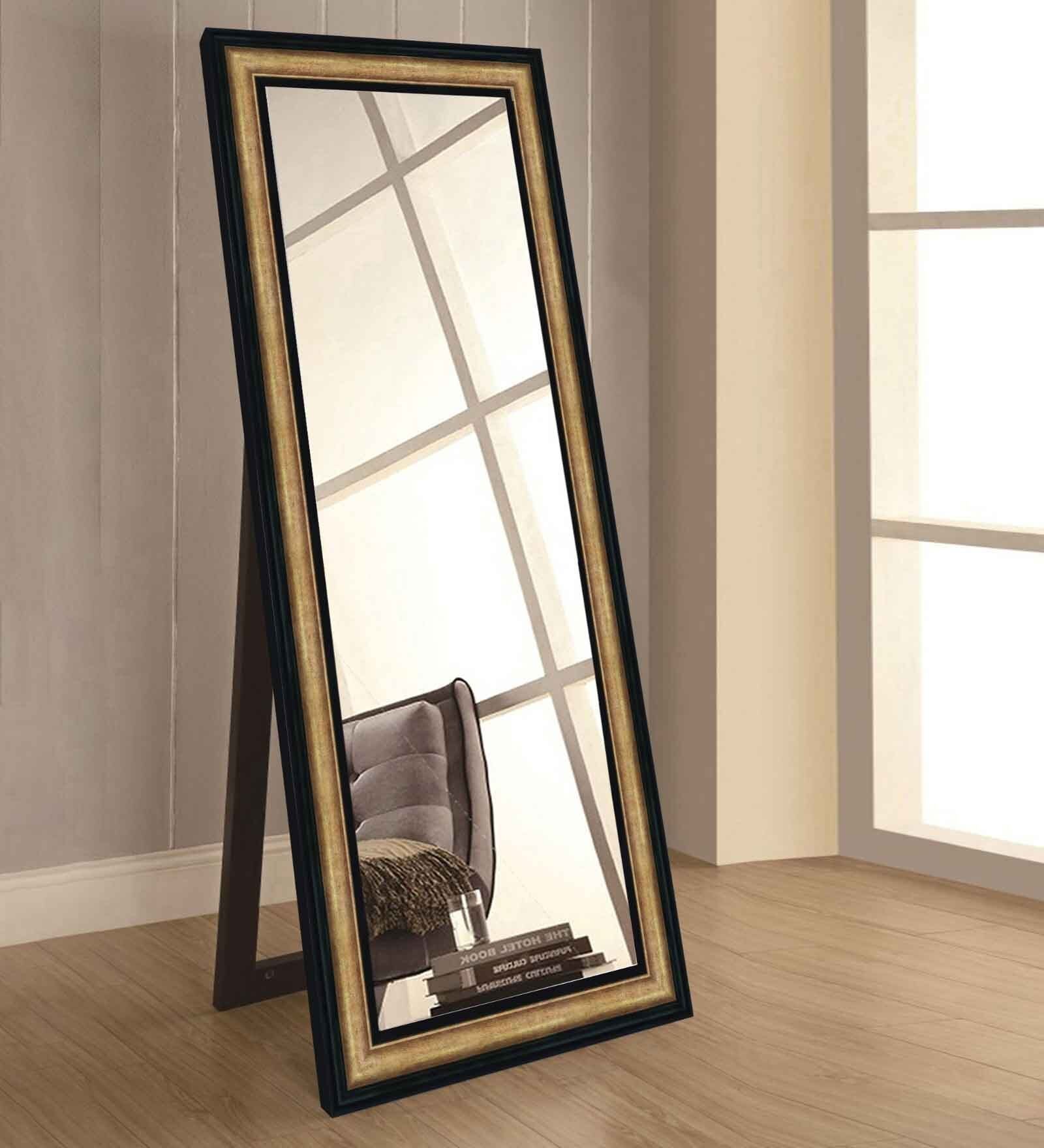 Brown Synthetic Wood Lineart Floor Mirror