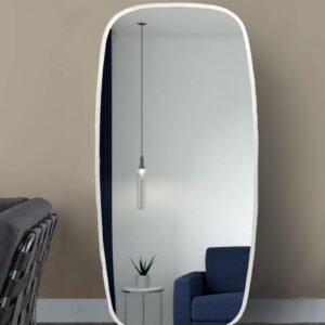 Pearl White Mild Steel Ohana Oval Floor Mirror,