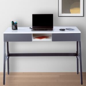 Austin Writing Table in Frosty White & Graphite Grey Finish