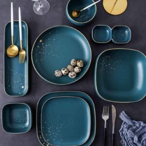 Cara Square Pasta 8.9 Inch Green Ceramic Dinner Plate