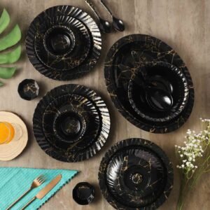Antique 46 Pcs Black & Gold Melamine Dinnerware Set