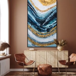 Blue Upsurge Canvas Framed Acrylic Paint Hand Paintings