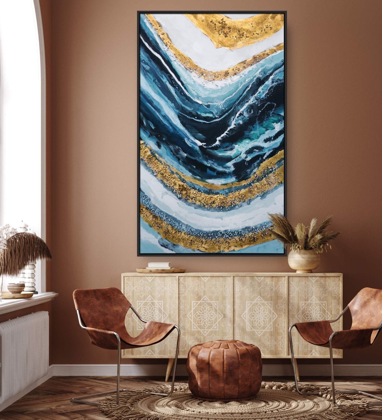 Blue Upsurge Canvas Framed Acrylic Paint Hand Paintings