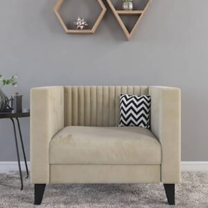 Alejandro Velvet 1 Seater Sofa In Bone White Colour