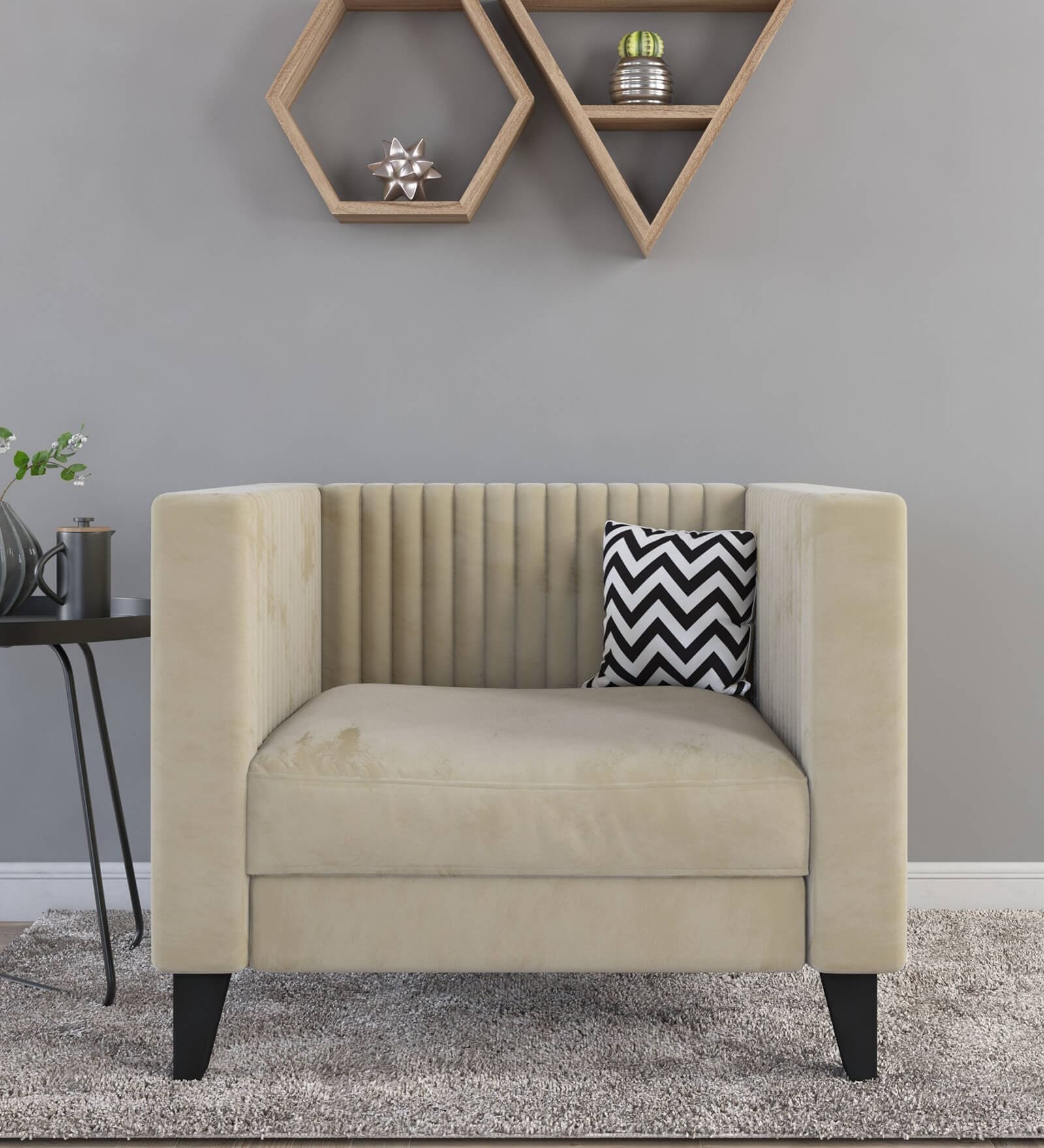 Alejandro Velvet 1 Seater Sofa In Bone White Colour