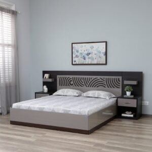 Kosmo Ripple King Size Bed in High Gloss Grey Finish