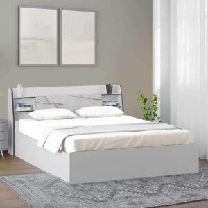 Marbito Queen Size Bed in White Finish with Box Storage