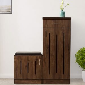 Cygnus Shoe Rack with Seating in Classic Walnut Matte Finish
