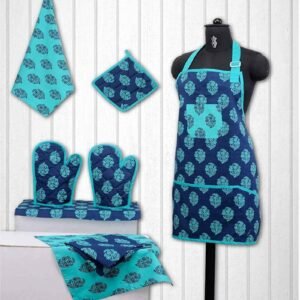 Indian Motif Blue Cotton (Set of 8) Kitchen Linen Set