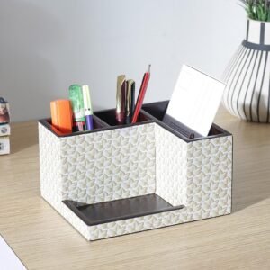 Brown White Gold Print MDF Desk Organizer