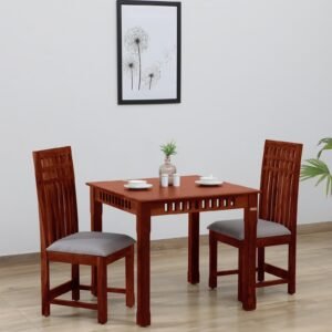 Sheesham Wood 2 Seater Dining Set In Scratch Resistant Honey Oak Finish