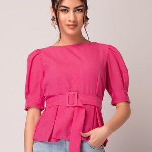 Women's Hot Pink Peplum Top with Waist Belt