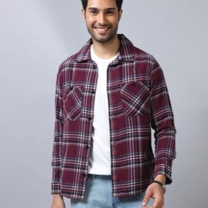 Men’s Checked Shirt in Wine Maroon