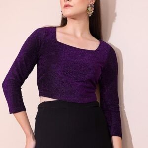 Shimmery Purple Crop Top with Square Neckline