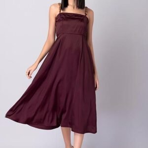 Elegant Maroon Chain Strap Dress in Satin Finish