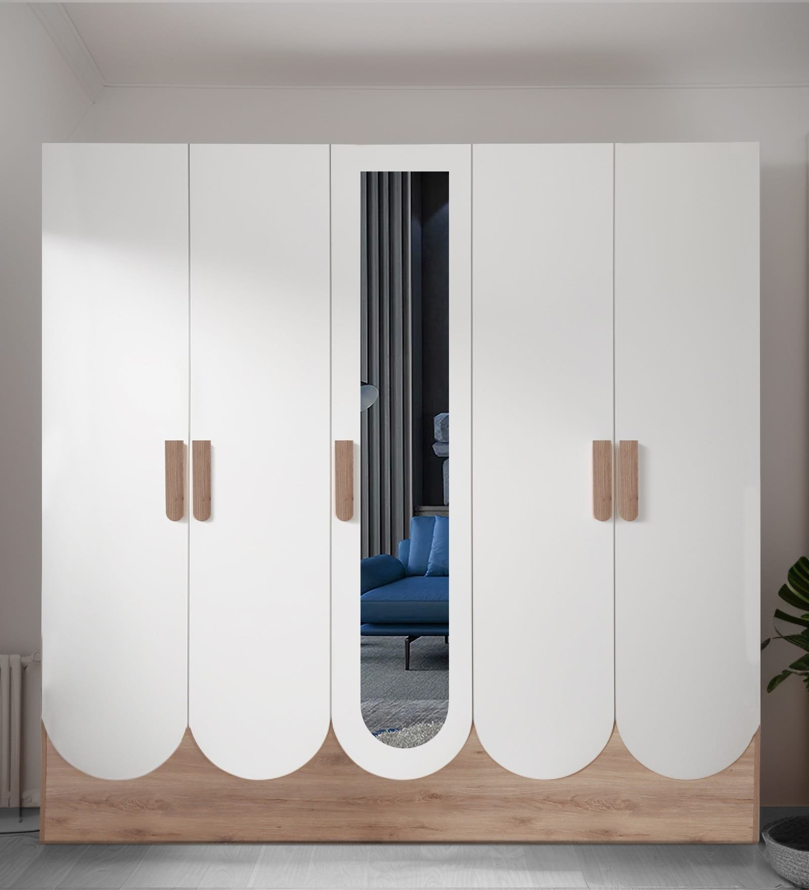 Opera 5 Door Wardrobe In Oak & Frosty White Finish With Hidden Storage