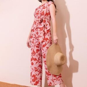 Floral Peach Top and Trouser Matching Set