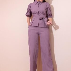Textured Lilac Top and Trouser Set in Crushed Crepe