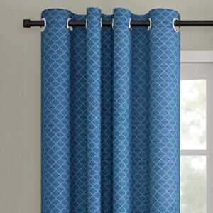Blue Geometric Cotton 7 Ft Light Filtering Eyelet Door Curtain